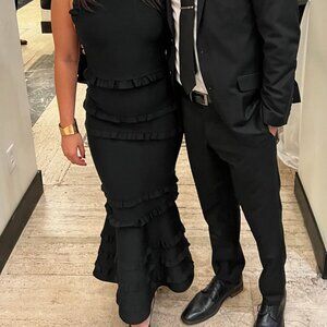 REVOLVE ELLIATT Theatrical Black Gown Halter Neck Ruffled WEDDING GUEST